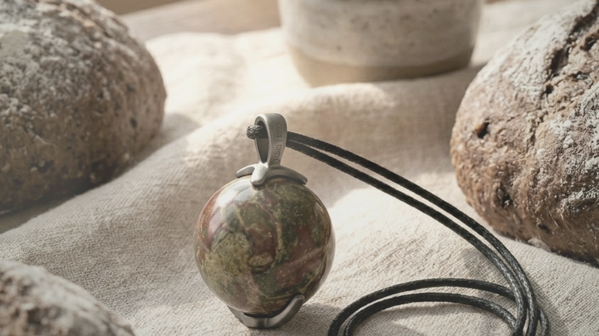 YOJQI pendant placed in a bright window-side lifestyle scene with soft fabric, warm daylight and a restful mood.